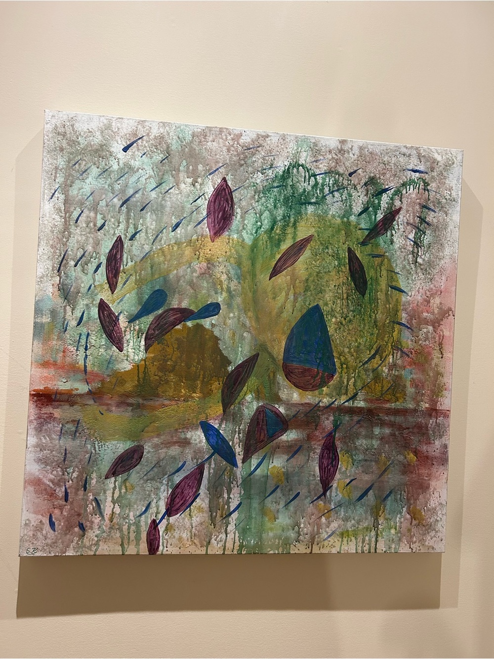 Abstract Mixed-Media Wall Art - Green, Blue, Purple